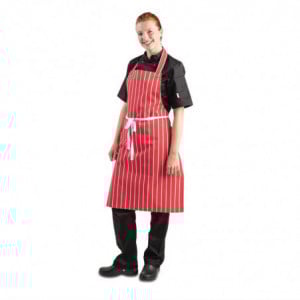 Striped Red and White Bib Apron 710 x 970 mm - Whites Chefs Clothing - Fourniresto