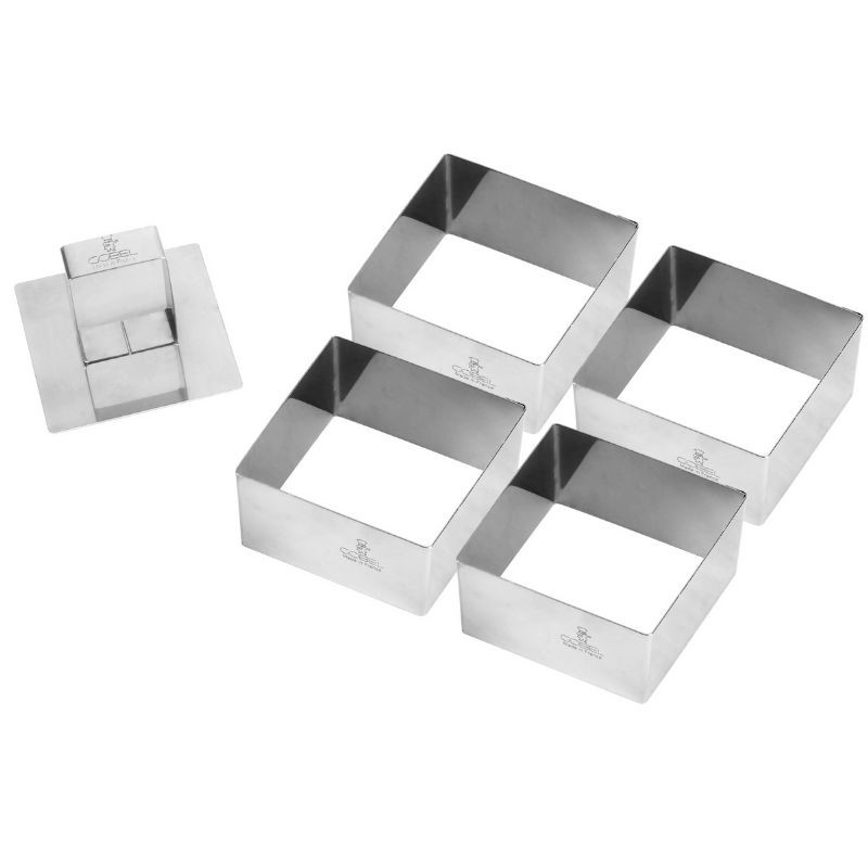 Cadre à Pâtisserie Carré en Inox avec Poussoir - 70 x 70 mm - Lot de 4 Cadre à Pâtisserie Carré en Inox avec Poussoir - 70 x 70 mm - Lot de 4