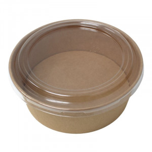 Kraft Salad Bowl 1300 ml Ø 185 mm with Transparent PET Lid, Round, Pack of 300 - Dynasteel
