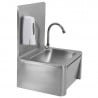 Edelstahl-Handwaschbecken mit Kniebedienung, Rückwand und Seife