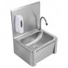 Edelstahl-Handwaschbecken mit Kniebedienung, Rückwand und Seife
