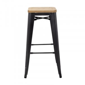 High Steel Gray Bistro Stool with Wooden Seat - Set of 4 - Bolero