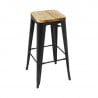 Schwarzer Bistro-Hocker aus Stahl mit Holzsitz - 4er-Set - Bolero