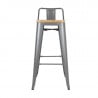 High Stools with Backrest and Wooden Seat - Metallic Gray - Set of 4 - Bolero