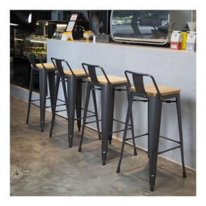 Hohe Hocker mit Rückenlehne und Sitz aus Holz - Metallisches Grau - 4er-Set - Bolero
