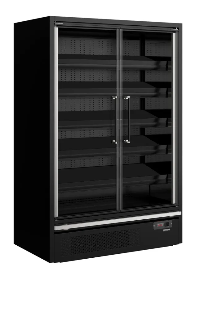 Vitrine Réfrigérée de Supermarché Noir - 2 Portes Vitrées - 629 L