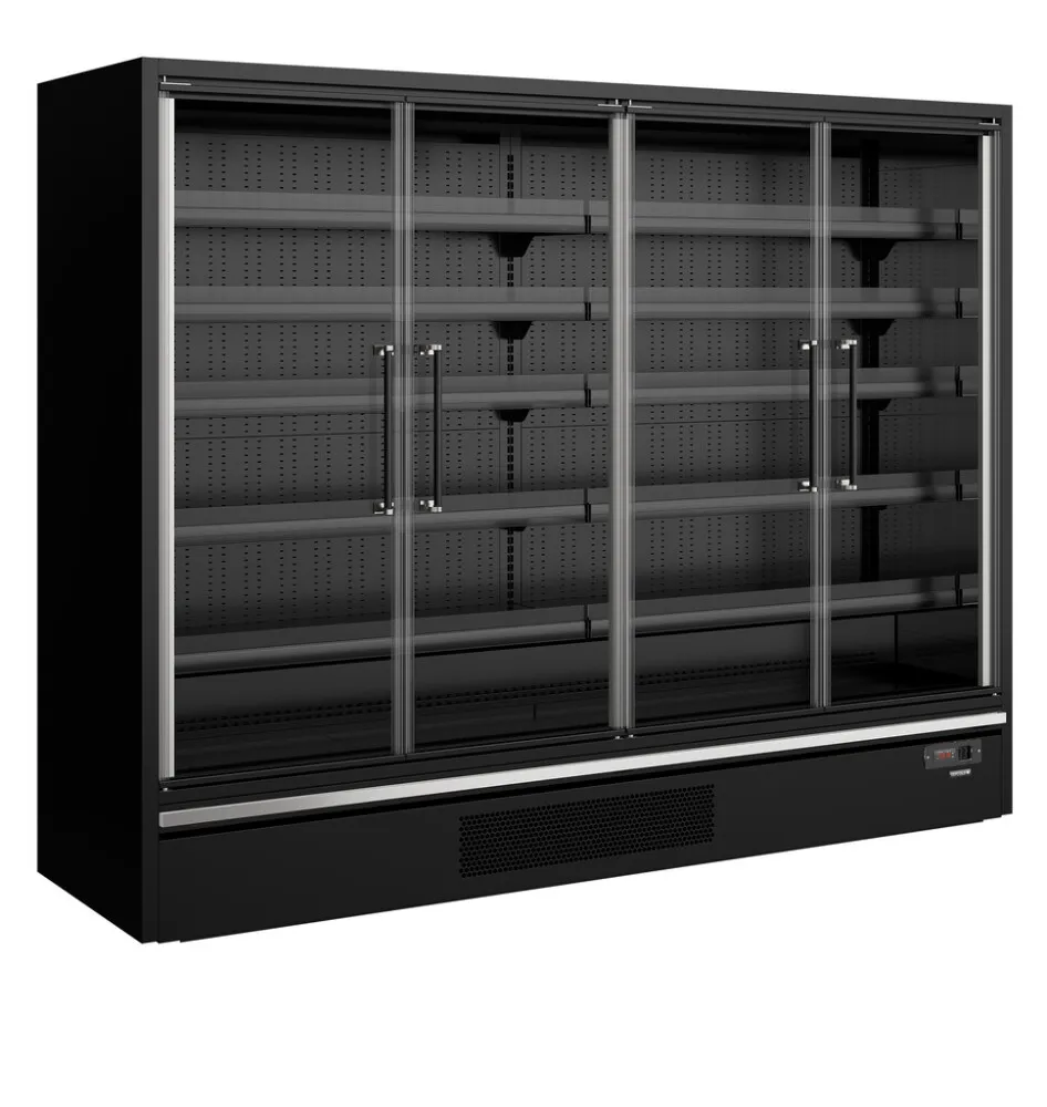 Vitrine Réfrigérée de Supermarché Noir - 4 Portes Vitrées - 1258 L