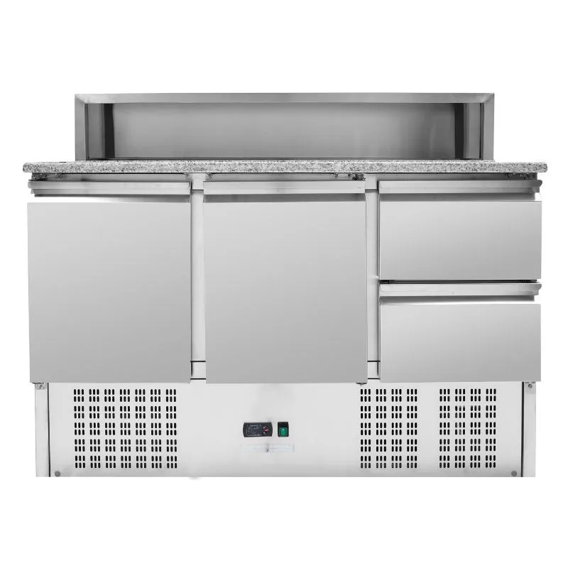 Gekühltes Pizzamöbel Edelstahldach 8 x GN1/6 - 2 Türen und 2 Schubladen