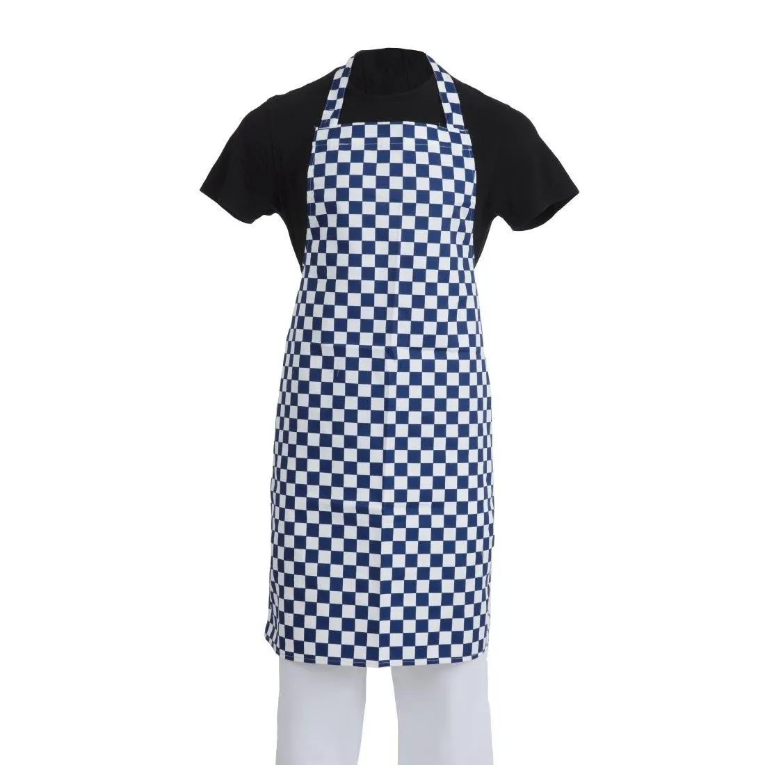 Tablier Bavette à Damier Bleu et Blanc en Polycoton - 710 x 970 mm