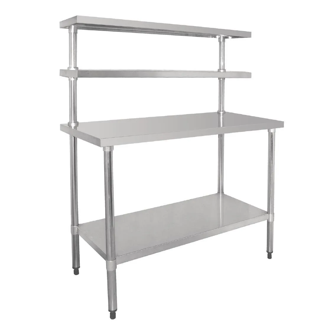Table Inox avec Etagère et 2 Étagères Supérieures - 1800 x 600 mm