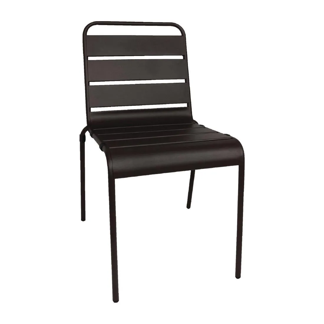 Chaise Empilable à Lattes Noire en Acier - Lot de 4