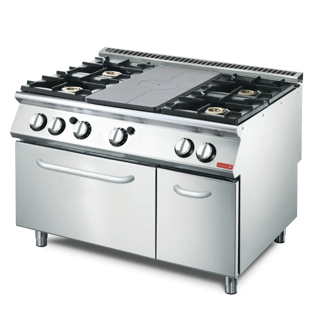 Glühplatte mit 4 offenen Gasbrennern, Gasbackofen und Schrank 700