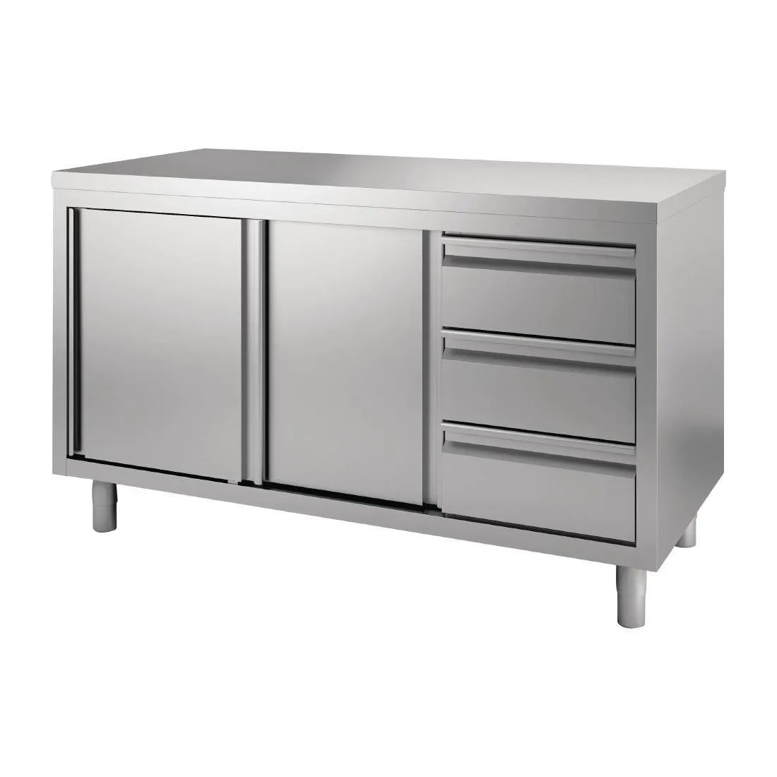 Meuble en Inox Avec Portes Coulissantes et 3 Tiroirs À Gauche - L 1500 x P 700mm