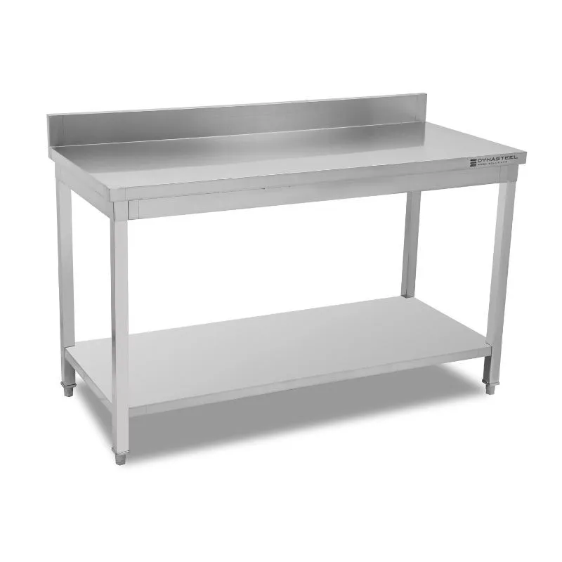 Table Inox Professionnelle 1400 x 600 mm avec Dosseret et Étagère Basse, Hauteur 950 mm, AISI 201