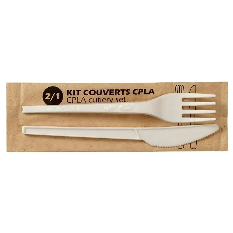 Couverts en CPLA - Kit 2 Pièces : Couteau, Fourchette - Lot de 250