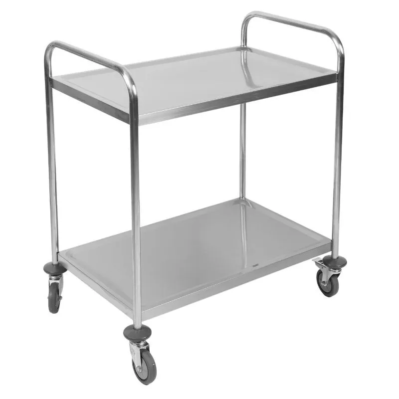 Chariot de Service Inox 2 Plateaux 860 x 540 x 950 mm, Charge 70 kg, 4 Roulettes, Restauration CHR