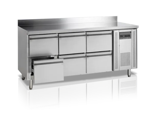 Table Réfrigérée Positive avec Dosseret en Inox -  6 Tiroirs GN 1/1