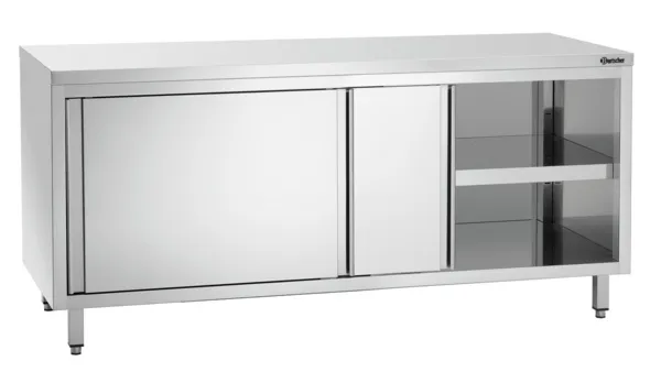 Meuble en Inox avec Portes Coulissantes et Etagère - L 1800 mm