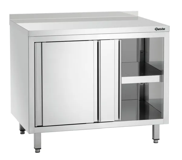 Meuble en Inox avec Portes Coulissantes, Etagère et Dosseret - L 1000 mm