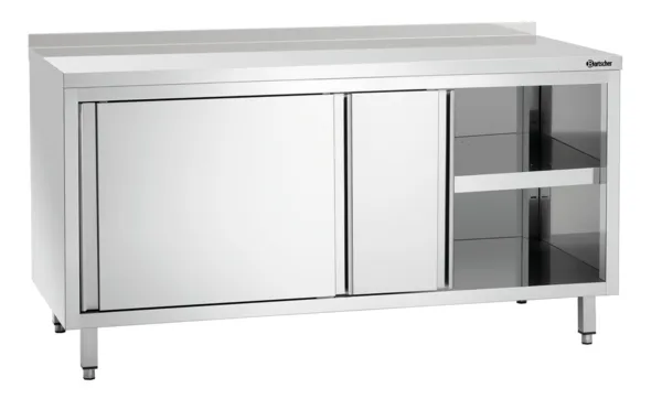 Meuble en Inox avec Portes Coulissantes, Etagère et Dosseret - L 1600 mm