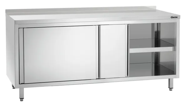 Meuble en Inox avec Portes Coulissantes, Etagère et Dosseret - L 1800 mm