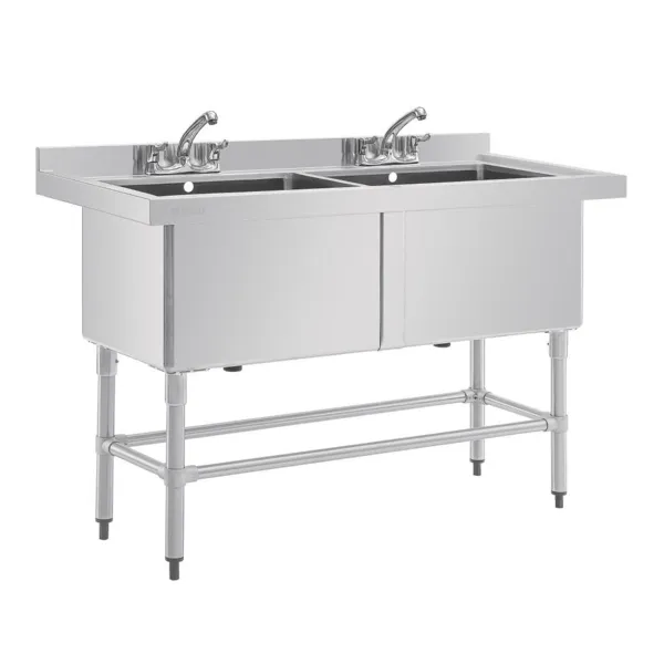Double Evier Profond avec Dosseret - 2 x 100 L - 1410 x 600 mm