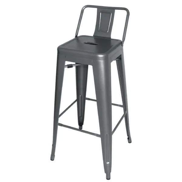 Hohe Barhocker aus grauem Metall mit Rückenlehne - Set aus 4
