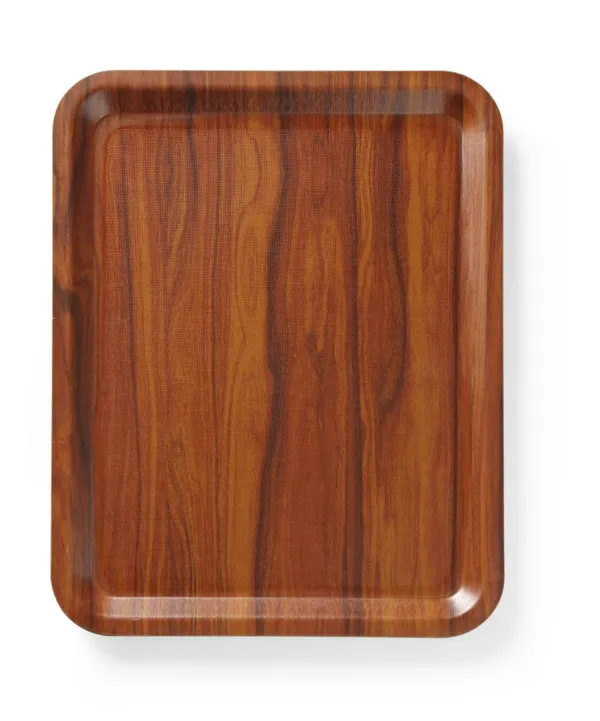 Plateau de Service Rectangulaire Antidérapant Stratifié Acajou - 460 x 360 mm